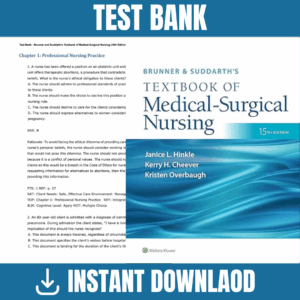 Test Bank - Brunner & Suddarth's Textbook of Medical-Surgical Nursing, 15th Edition, (Hinkle, 2023)