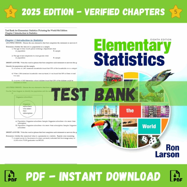 Test Bank - Elementary Statistics Picturing the World, 8th Edition (Larson, 2022)