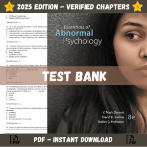 Test bank - Essentials of Abnormal Psychology 8th Edition (V. Durand, 2018)