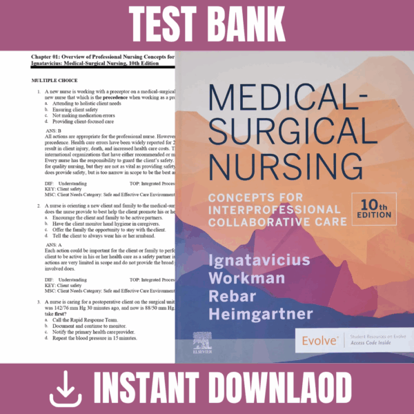 Test Bank For Medical-Surgical Nursing Concepts for Inter professional Collaborative Care, 10th Edition By(Donna Ignatavicius, 2020)