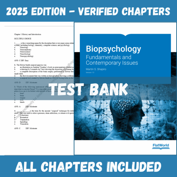 Test Bank - Biopsychology Fundamentals and Contemporary Issues, 1st Edition (Martin S. Shapiro, 2019)