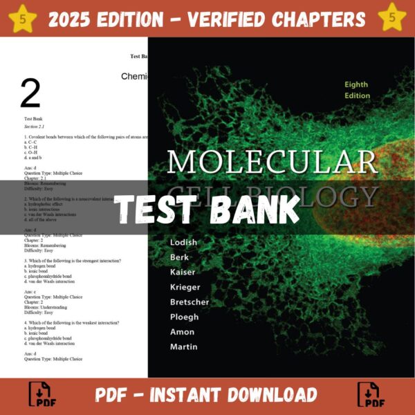 Test bank - Molecular Cell Biology 8th Edition, (Harvey Lodish, 2016)