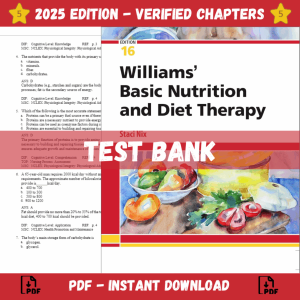 Test bank - Williams' Basic Nutrition & Diet Therapy 16th Edition (McIntosh, 2022)